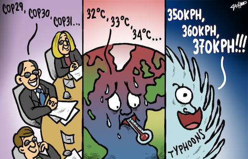 Cartoon: Counting (medium) by cartoonistzach tagged environment,cop30,typhoon,hurricane,countdown,numbers,environment,cop30,typhoon,hurricane,countdown,numbers