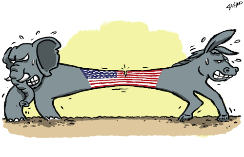 Cartoon: Divided States (medium) by cartoonistzach tagged united,states,elections,republican,democratic,donkey,elephant,united,states,elections,republican,democratic,donkey,elephant