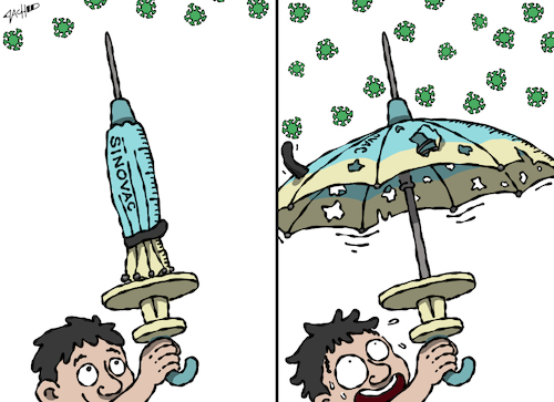 Cartoon: Low Efficacy (medium) by cartoonistzach tagged sinovac,china,vaccine,covid,pandemic,health,sinovac,china,vaccine,covid,pandemic,health