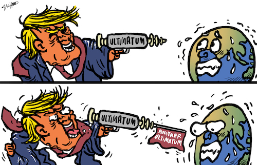 Cartoon: One Ultimatum After Another (medium) by cartoonistzach tagged trump,war,iran,conflict,us,trump,war,iran,conflict,us