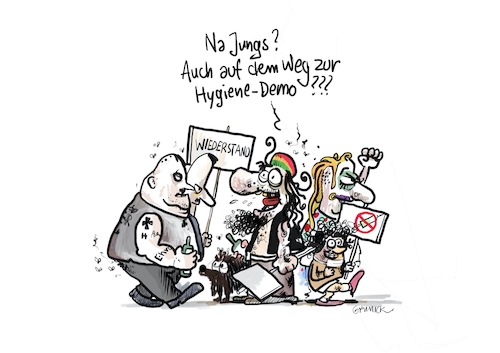 Cartoon: Hygiene Demo (medium) by GYMMICK tagged convid,19,ausgangssperre,demo,corona,verschwörungstheorien,nazis
