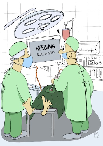 Cartoon: Nur ein Spot (medium) by WiesenWerner tagged werbung,operation,operationssaal,medizin,ärzte,arzt,endoskopie,bildschirm