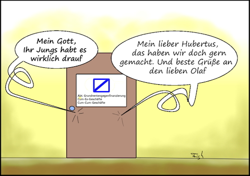 Cartoon: Grundrentengegenfinanzierung (medium) by Fish tagged grundrente,cum,ex,finanzbranche,steuern
