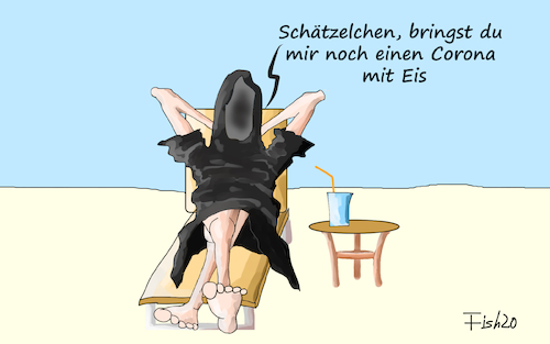 Cartoon: Homeoffice und der Tod (medium) by Fish tagged homeoffice,kontaktverbot,merkel,corona,covid19,epidemie,pandemie,seuche,tod,ansteckung