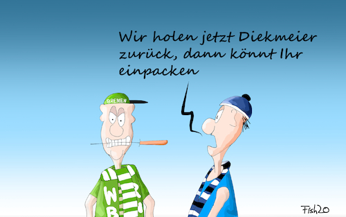 Cartoon: HSV bleibt in 2. Liga (medium) by Fish tagged hsv,bundesliga,sandhausen,aufstieg,diekmeier,dennis,fussball,fan,messer,werder,bremen,relegation