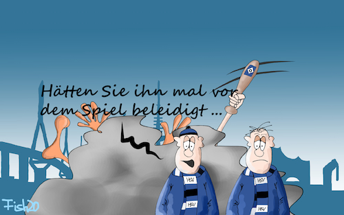 Cartoon: HSV verliert Pokalspiel (medium) by Fish tagged hsv,bundesliga,fussball,dfb,pokal,prügelei,hamburg