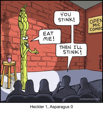 Cartoon: asparagus (medium) by noodles tagged asparagus,comedy,club,heckler,stinky