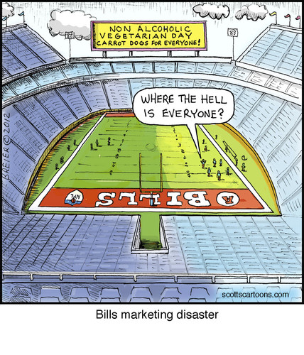 Cartoon: Bills Marketing Disaster (medium) by noodles tagged american,football,bills,vegetarian,noodles,empty,stadium