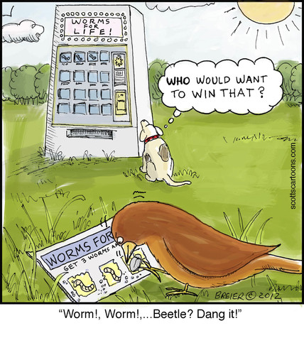 Cartoon: scratch off (medium) by noodles tagged lottery,birds,worms,scratch,off,noodles,scotts,cartoons
