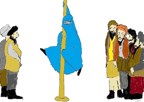 Cartoon: Afghanisches Pole Dancing (medium) by Stefan von Emmerich tagged taliban,frauenrechte,pole,dancing,steinigung