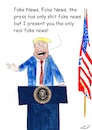 Cartoon: Fake News (small) by Stefan von Emmerich tagged trump,dump,donald,tie,ape,stupid,animal,doofkopf,karikatur,cartoon,the,lyin,king,vote,him,away,liar,tweets,tonight