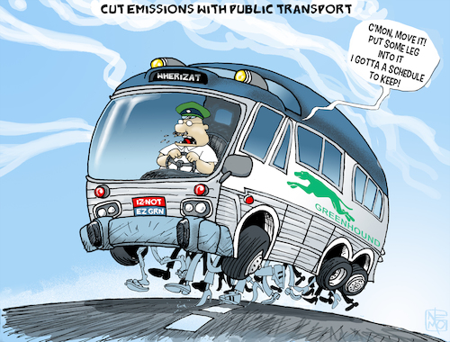 Cartoon: Green Public Transport (medium) by NEM0 tagged public,transport,green,vehicule,energy,environment,environmental,emissions,carbon,ecology,greengases,greenhouse,global,warming,clean,air,pollution,public,transport,green,vehicule,energy,environment,environmental,emissions,carbon,ecology,greengases,greenhouse,global,warming,clean,air,pollution