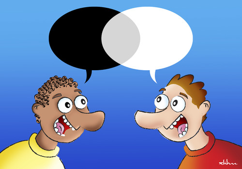 Cartoon: Dialogue (medium) by elihu tagged racism,black,and,white,dialogue