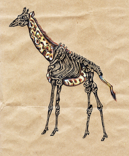 Cartoon: giraffe half dead (medium) by Battlestar tagged giraffe,tiere,animals,skelett,natur,illustration