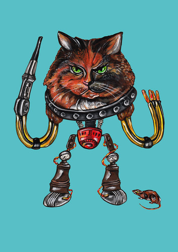 Cartoon: robocat (medium) by Battlestar tagged illustration,painting,katze,cat,animals,tiere,fiction