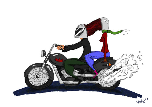 Cartoon: connection (medium) by julianloa tagged love,connection,speed,motorcycle,helmets