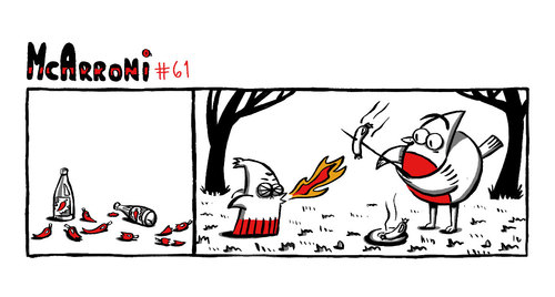Cartoon: McArroni nr. 61 (medium) by julianloa tagged sausage,spicy,fire,chili,amadeo,mcarroni