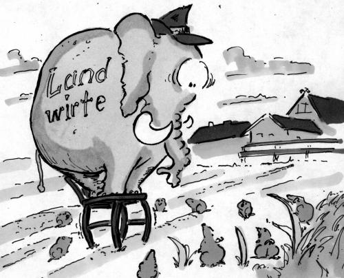 Cartoon: Die Feldmaus (medium) by HSB-Cartoon tagged landwirte,bauern,feldmaus,elefant,landwirt,bauer,feldmaus,elefant,phobie,panik,furcht,angst,naturschutz,tier,schädling,bedroht,greenpeace,dickhäuter,nagetier,aussterben,landwirtschaft,feld,acker