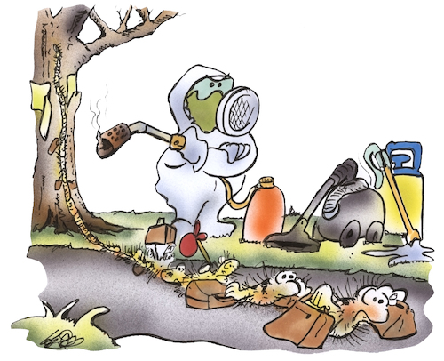 Cartoon: Eichenprozessionsspinner (medium) by HSB-Cartoon tagged eichenprozessionsspinner,schädling,ungeziefer,befall,natur,insekt,schutzausrüstung,insektenvernichtung,bekämpfung,eindämmung,raupen,brennhaare,eichenprozessionsspinner,schädling,ungeziefer,befall,natur,insekt,schutzausrüstung,insektenvernichtung,bekämpfung,eindämmung,raupen,brennhaare