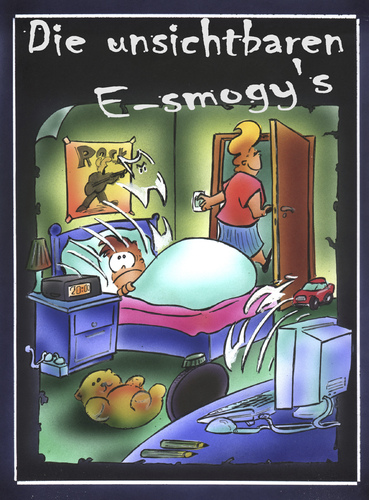 Cartoon: elektric smog (medium) by HSB-Cartoon tagged electric,smog,child,children,parents,room,bed,sleep,cartoon,caricature,picture,airbrush