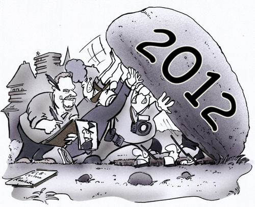 Cartoon: Karikaturen 2012 (medium) by HSB-Cartoon tagged karikatur,karikaturist,karikaturen,cartoons,jahr,jahreswechsel,stein,2012,zeichnen,zeichner,reporter,airbrush,2012,jahreswechsel,zeichnen,zeichner