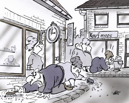 Cartoon: Strassenreinigung (medium) by HSB-Cartoon tagged geschäft,kaufmann,kauffrau,kaufleute,kunde,shop,kiosk