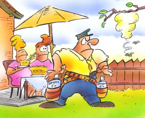 Cartoon: Wespenalarm (medium) by HSB-Cartoon tagged wespen,sommer,insekten,garten,terrasse,gärtner,insekt,insekten,wespen,wespe,stiche,garten,freizeit,sommer,terrasse,gärtner,wespennest