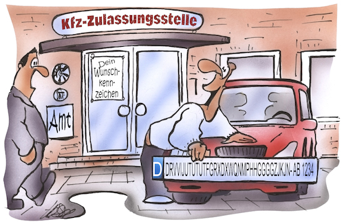 Cartoon: Wunschkenzeichen (medium) by HSB-Cartoon tagged auto,autoklkennzeich,wunschkennzeichen,autozulassung,kraftfahrzeugstelle,zulassungsstelle,anmeldung,karikatur,autofahrer,straßenverkehrsordnung,kennzeichenpflicht,cartoon,kfz,amt,behörde,auto,autoklkennzeich,wunschkennzeichen,autozulassung,kraftfahrzeugstelle,zulassungsstelle,anmeldung,karikatur,autofahrer,straßenverkehrsordnung,kennzeichenpflicht,cartoon,kfz,amt,behörde