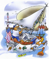 Cartoon: sailing home (small) by HSB-Cartoon tagged sailing,sea,ocean,harbour,sailboat,skipper,boat,ship,couple,man,woman,cartoon,caricature,airbrush,segeln,segelboot,meer,ozean,schiff,hafen,hsbcartoon