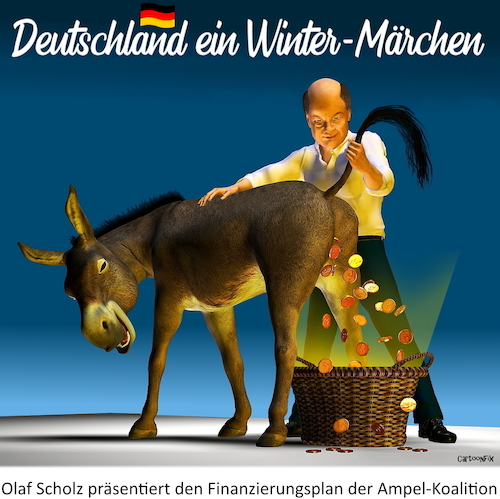 Cartoon: Deutschland. Ein Wintermärchen (medium) by Cartoonfix tagged finanzierungsplan,rot,gelb,grüne,ampel,koalition,scholz,bundeskanzler