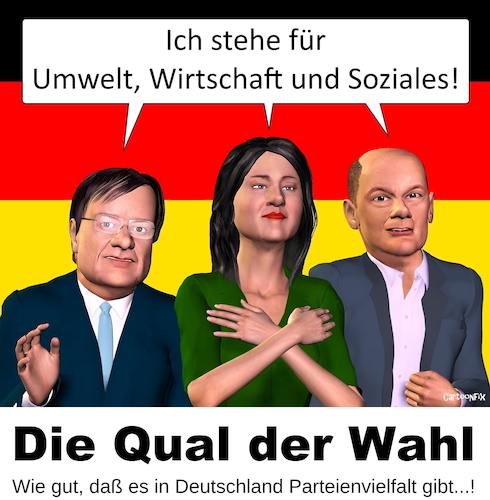 Cartoon: Die Qual der Wahl (medium) by Cartoonfix tagged wahlprogramm,parteienvielfalt,cdu,grüne,spd,bundestagswahl,2021
