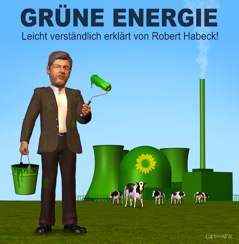 Cartoon: Grüne Energie (medium) by Cartoonfix tagged grüne,energie,habeck,atomkarftwerke,laufzeit,verlängerung,selbstverschuldete,energiekrise