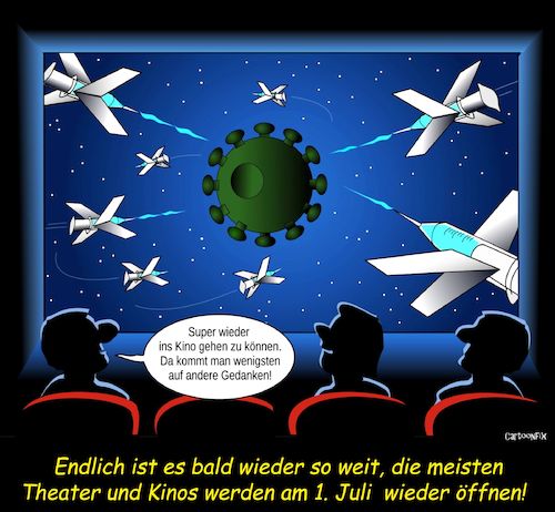 Cartoon: Kulturöffnungen Kinos 2.0 (medium) by Cartoonfix tagged kulturöffnungen,kinos,corona,lockdown,maßnahmen