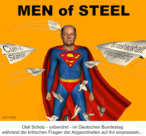 Cartoon: Men Of Steel (medium) by Cartoonfix tagged olaf,scholz,fragen,der,abgeordneten,cum,ex,bundeshaushalt,2024,verfassungswiedrig,mieten,asylfrage