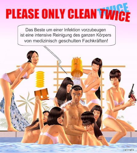 Cartoon: Please only clean twice... (medium) by Cartoonfix tagged please,only,clean,twice,corona,hygiene,maßnahmen
