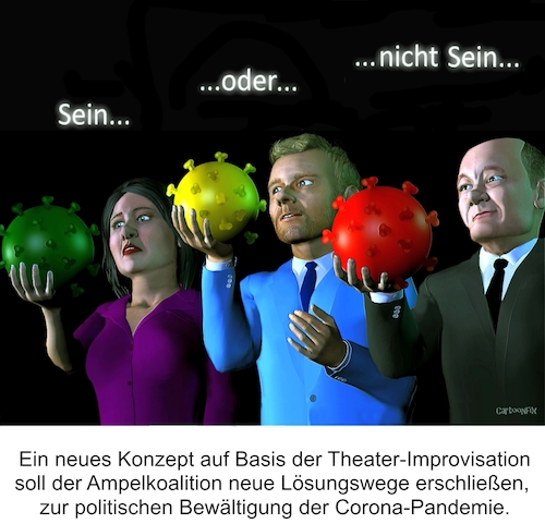 Cartoon: Sein Oder Nicht Sein... (medium) by Cartoonfix tagged ampelkoalition,corona,pandemie,maßnahmen,neues,konzept,sein