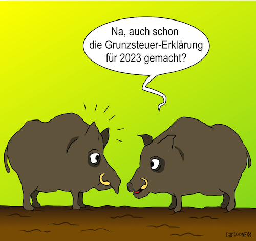 Cartoon: Steuererklärung (medium) by Cartoonfix tagged grundsteuer,2023,wortspiel,grunzsteuer