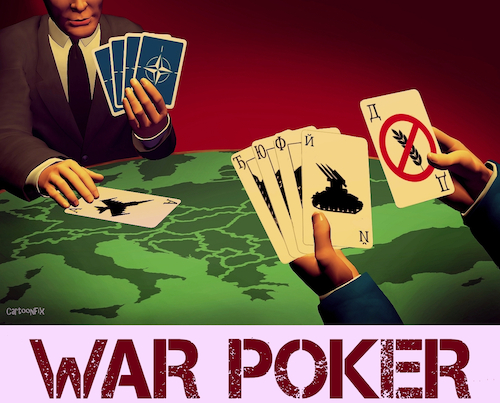 Cartoon: War Poker (medium) by Cartoonfix tagged getreide,abkommen,nato,osterweiterung,russland,ukraine,krieg,usa,streumunition,lieferung,aufrüstung,keine,friedensverhandlungen