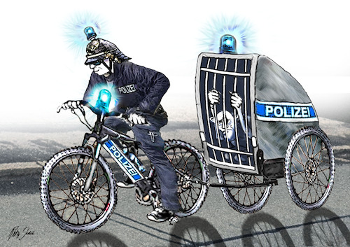 Cartoon: Radl-Cop (medium) by jakpet tagged radcop,polizei,blaulicht,co2frei,verkehrswende,politik,zeitgeist,gangsterjagd,eingesperrt,gefangener