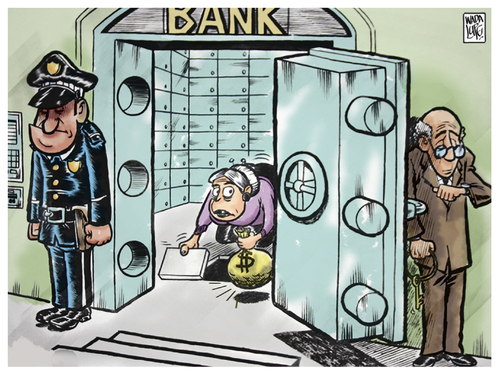Cartoon: Alta seguridad (medium) by Wadalupe tagged ingreso,creditos,intereses,ahorro,fuerte,caja,suiza,seguridad,banco