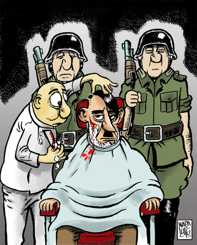 Cartoon: muy apurado! (medium) by Wadalupe tagged hitler,barbero,navaja,corte,fascismo,accidente,sabotaje,magnicidio