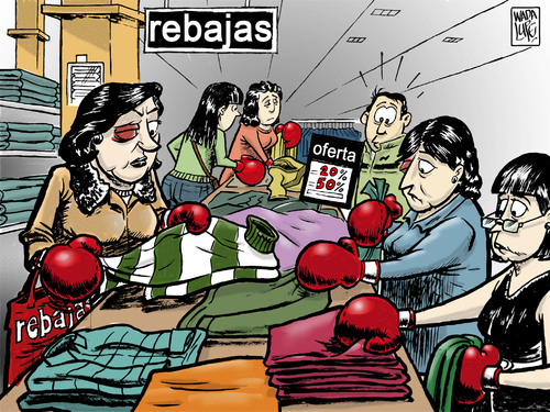 Cartoon: rebajas - deporte de alto riesgo (medium) by Wadalupe tagged rebajas,compras,tiendas,enero,crisis,deudas