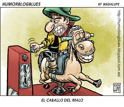 Cartoon: ser malo sale caro (medium) by Wadalupe tagged oeste,western,malo,jinete,cowboy,dinero,monedas