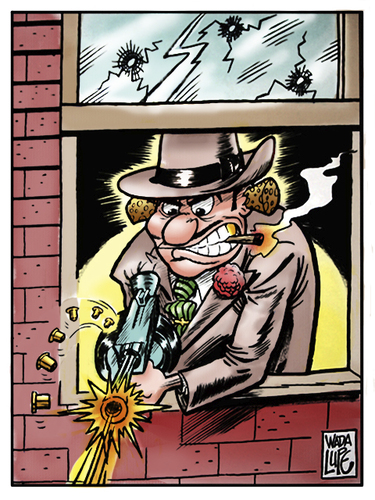 Cartoon: Silencio se dispara (medium) by Wadalupe tagged gangster,metralleta,chicago,mafia,disparos,tiroteo