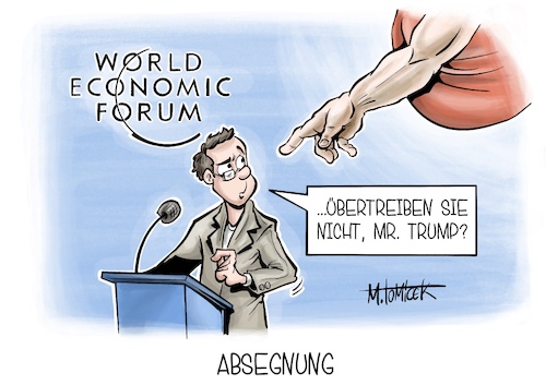 Cartoon: Absegnung (medium) by Mirco Tomicek tagged weltwirtschaftsforum,weltwirtschaft,forum,world,economic,finanzen,wirtschaft,donald,trump,us,präsident,usa,amerika,michelangelo,erschaffung,adams,cartoon,karikatur,pressekarikatur,mirco,tomicek,weltwirtschaftsforum,weltwirtschaft,forum,world,economic,finanzen,wirtschaft,donald,trump,us,präsident,usa,amerika,michelangelo,erschaffung,adams,cartoon,karikatur,pressekarikatur,mirco,tomicek