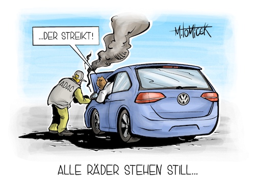 Cartoon: Alle Räder stehen still... (medium) by Mirco Tomicek tagged ig,metall,streiks,streik,warnstreik,warnstreiks,vw,volkswagen,werke,werksstreiks,lohn,autoindustrie,auto,beschäftigte,arbeit,adac,karikatur,pressekarikatur,cartoon,mirco,tomicek,ig,metall,streiks,streik,warnstreik,warnstreiks,vw,volkswagen,werke,werksstreiks,lohn,autoindustrie,auto,beschäftigte,arbeit,adac,karikatur,pressekarikatur,cartoon,mirco,tomicek