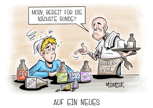 Cartoon: Auf ein Neues (medium) by Mirco Tomicek tagged hamburg,wahl,wahlen,bürgerschaft,bürgerschaftswahl,hamburger,hamburgwahl,zweiter,märz,kiez,st,pauli,reeperbahn,kneipe,karikatur,pressekarikatur,cartoon,mirco,tomicek,hamburg,wahl,wahlen,bürgerschaft,bürgerschaftswahl,hamburger,hamburgwahl,zweiter,märz,kiez,st,pauli,reeperbahn,kneipe,karikatur,pressekarikatur,cartoon,mirco,tomicek