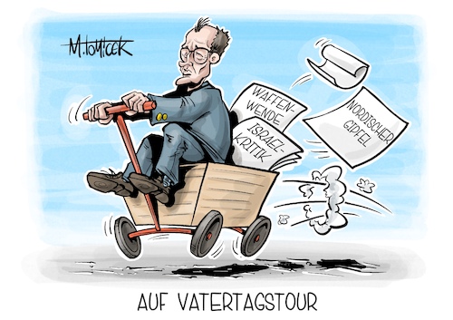 Cartoon: Auf Vatertagstour (medium) by Mirco Tomicek tagged friedrich,merz,nordischer,gipfel,nato,natopartner,finnland,reise,bundeskanzler,kritik,an,israel,angriff,waffen,wende,reichweite,reichweitenbeschränkung,aussage,ukraine,krieg,vatertag,vatertagstour,tour,bollerwagen,karikatur,cartoon,pressekarikatur,mirco,tomicek,friedrich,merz,nordischer,gipfel,nato,natopartner,finnland,reise,bundeskanzler,kritik,an,israel,angriff,waffen,wende,reichweite,reichweitenbeschränkung,aussage,ukraine,krieg,vatertag,vatertagstour,tour,bollerwagen,karikatur,cartoon,pressekarikatur,mirco,tomicek