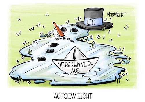 Cartoon: Aufgeweicht (medium) by Mirco Tomicek tagged eu,kommission,europa,verbrenneraus,verbrenner,aus,kfz,auto,automobil,elektro,eauto,wirtschaft,industrie,automobilindustrie,co2,umwelt,diesel,benzin,schneemann,karikatur,cartoon,pressekarikatur,mirco,tomicek,eu,kommission,europa,verbrenneraus,verbrenner,aus,kfz,auto,automobil,elektro,eauto,wirtschaft,industrie,automobilindustrie,co2,umwelt,diesel,benzin,schneemann,karikatur,cartoon,pressekarikatur,mirco,tomicek