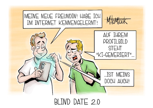 Cartoon: Blind Date 2.0 (medium) by Mirco Tomicek tagged eu,regel,europa,ki,kennzeichnung,pflicht,gekennzeichnet,künstliche,intelligenz,social,media,flyer,deep,fakes,ai,computer,date,dating,karikatur,cartoon,pressekarikatur,mirco,tomicek,eu,regel,europa,ki,kennzeichnung,pflicht,gekennzeichnet,künstliche,intelligenz,social,media,flyer,deep,fakes,ai,computer,date,dating,karikatur,cartoon,pressekarikatur,mirco,tomicek